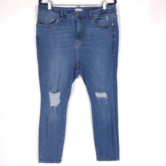 GOOD AMERICAN Women’s Jeans Distressed High Rise Blue 752 GLC873TINA Size 18 - Picture 1 of 14